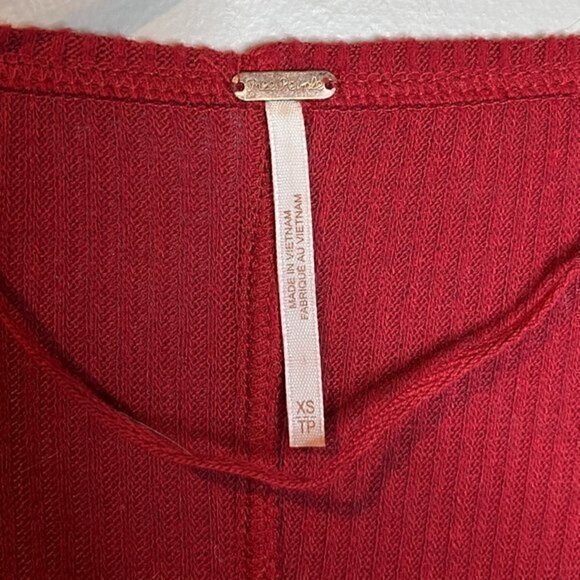 Free People deep red ribbed faux wrap top - Picture 3 of 5